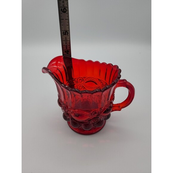 Red Glass Eye Winker Pattern Creamer Mosser USA Small Pitcher - Picture 9 of 12